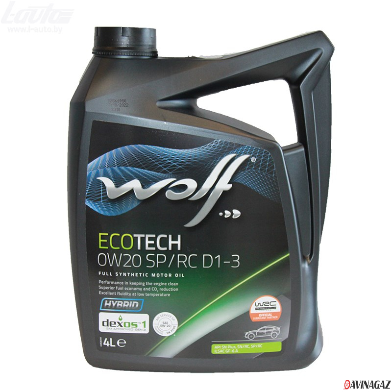 Масло моторное синтетическое - WOLF ECOTECH 0W20 SP/RC D1-3, 4л (161734 / 1049891)