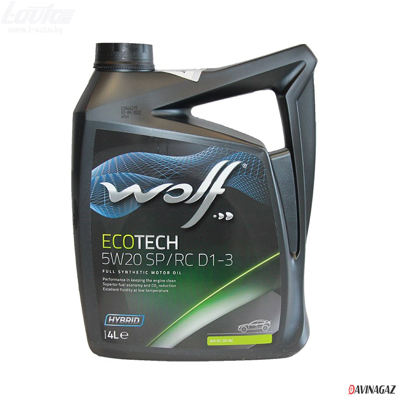 Масло моторное синтетическое - WOLF ECOTECH 5W20 SP/RC D1-3, 4л (161744 / 1050525)