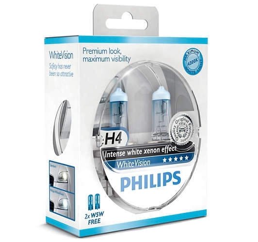 Автолампа Philips H4 White Vision +60% (12V 60/55W P43t-38)