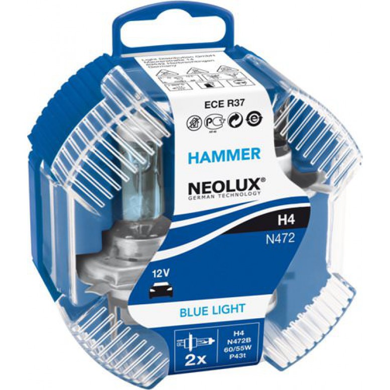 Комплект ламп Neolux H4 Blue Light (12V 60/55W P43t)