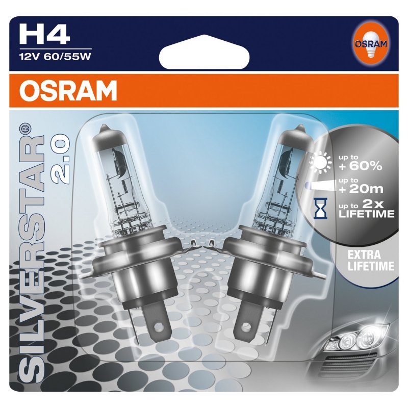 Комплект ламп OSRAM H4 SILVERSTAR 2.0 60% (12V 60/55W P43T)