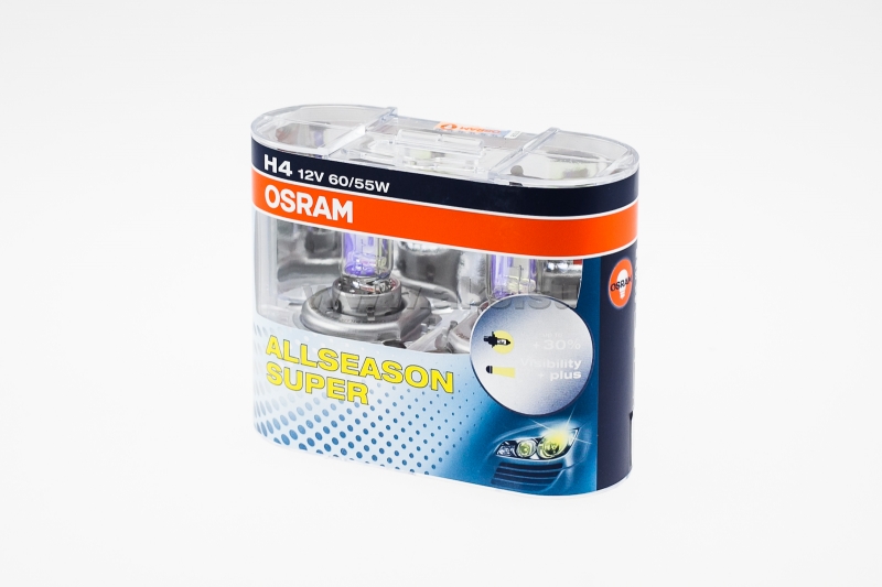 Комплект ламп OSRAM H4 ALLSEASON 30% (12V 60/55W P43t, для плохих погодных условий)