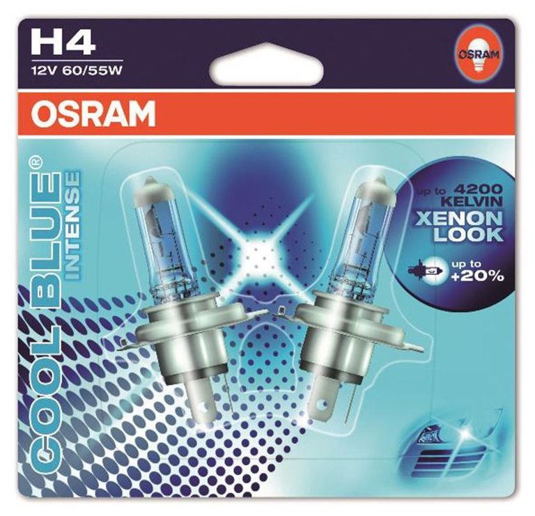 Комплект ламп OSRAM H4 COOL BLUE INTENSE 20% (12V 60/55W P43T), блистер