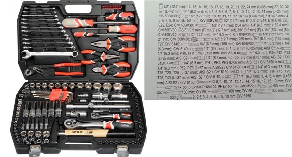 YT-3890 YATO Набор инструментов 122 пр: 1/4 inch, 1/2 inch