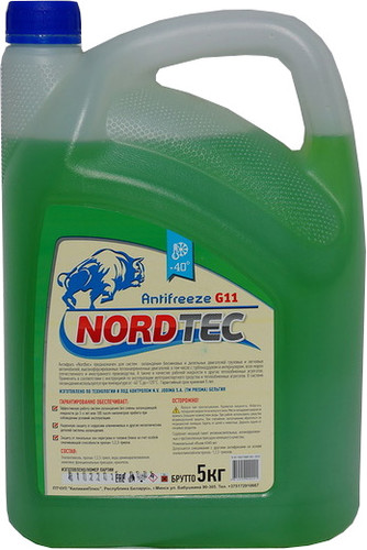 Антифриз NORDTEC зеленый G11, 5 кг (готовый)