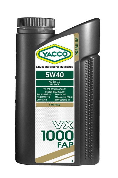 Масло моторное синтетическое - YACCO VX 1000 FAP 5W40, 1л