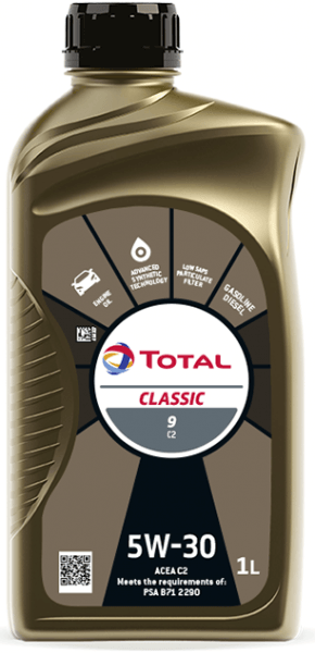 Масло моторное синтетическое - TOTAL CLASSIC 9 C2 5W30 1л