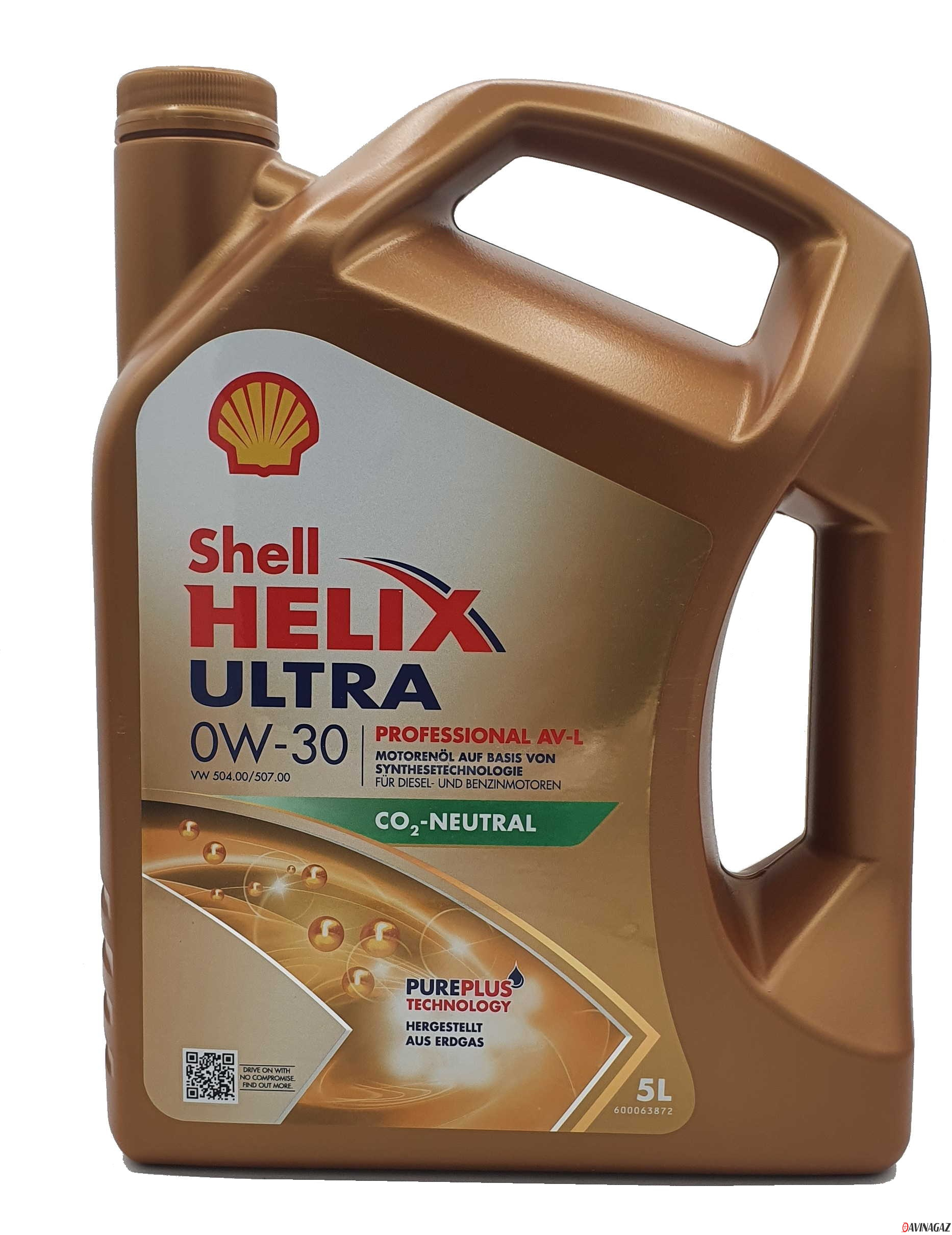 Масло моторное синтетическое - SHELL HELIX ULTRA Professional AV-L 0W30, 5л / 550046304