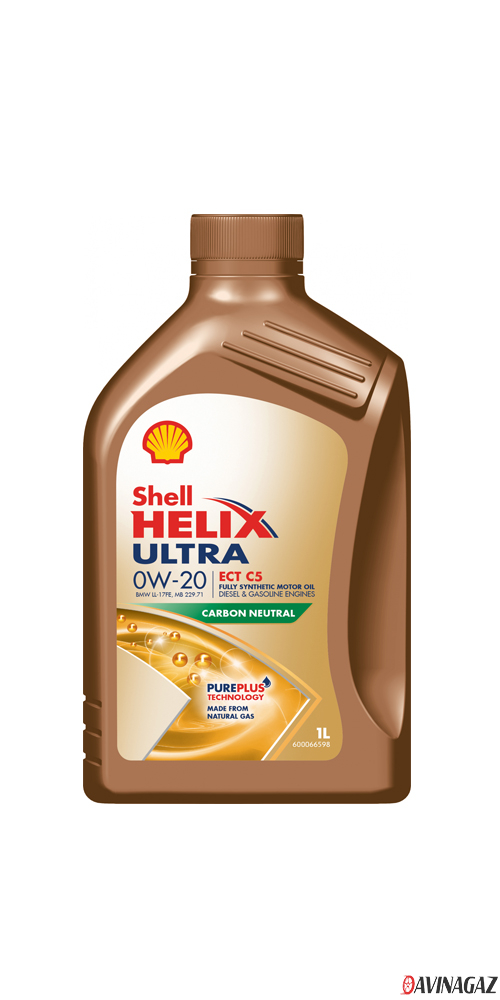 Масло моторное синтетическое - Shell Helix Ultra ECT C5 0W20, 1л / 550056346
