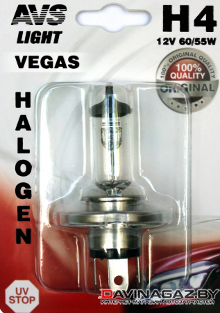 AVS - Автомобильная галогенная лампа Vegas H4 12V 60/55W, 1шт / A78482S