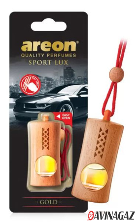 AREON - Ароматизатор FRESCO SPORT LUX NEW Gold бутылочка дерево / ARE-FGL01
