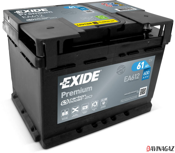 Аккумулятор - EXIDE PREMIUM 12V 61AH 600A ETN 0(R+) B13 242x175x175mm / EA612