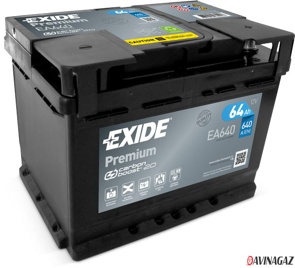 Аккумулятор - EXIDE PREMIUM 12V 64AH 640A ETN 0(R+) B13 242x175x190mm / EA640
