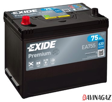 Аккумулятор - EXIDE PREMIUM 12V 75AH 630A ETN 1(L+) Korean B1 272x170x225мм / EA755