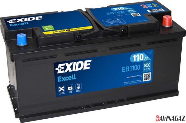 Аккумулятор - EXIDE EXCELL 12V 110AH 850A B13 ETN 0(R+) 392x175x190mm / EB1100