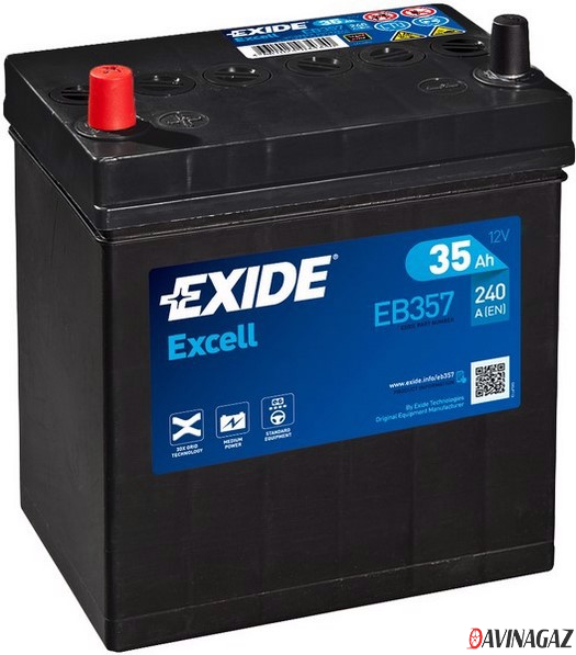 Аккумулятор - EXIDE EXCELL 12V 35AH 240A ETN 1(L+) B0, тонкие клеммы 187x127x220mm / EB357