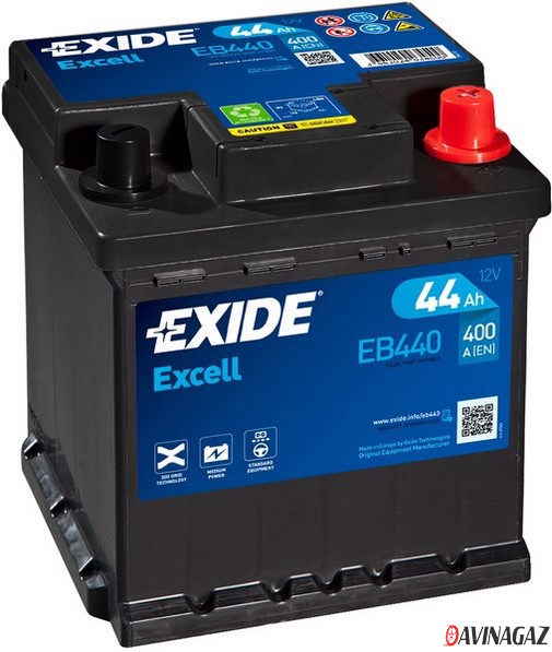 Аккумулятор - EXIDE EXCELL 12V 44AH 400A ETN 0(R+) B13 175x175x190mm / EB440
