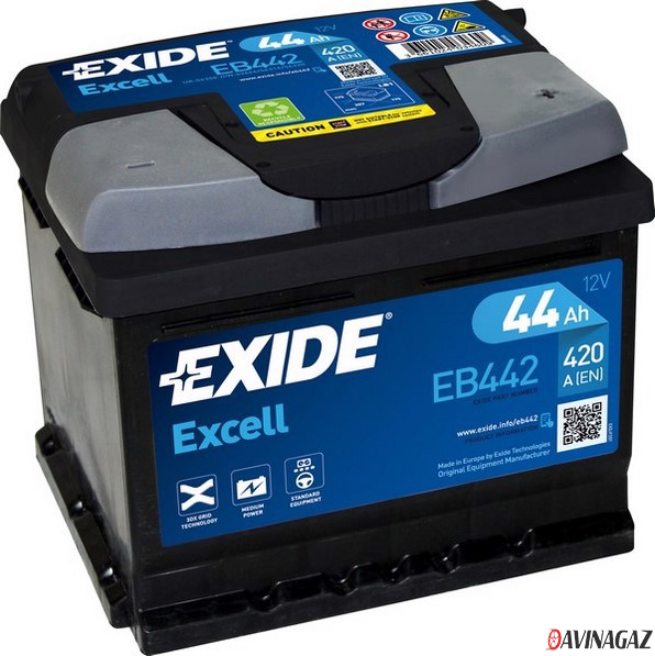 Аккумулятор - EXIDE EXCELL 12V 44AH 420A ETN 0(R+) B13 207x175x175mm / EB442