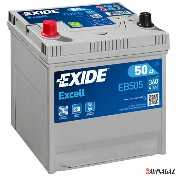 Аккумулятор - EXIDE EXCELL 12V 50AH 360A ETN 1(L+) B0 200x170x220mm / EB505