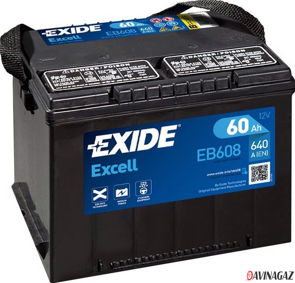 Аккумулятор - EXIDE US-TYPE 12V 60AH 640A ETN 1(L+) B9 SAE S 3/8 side Terminal 230x180x186мм / EB608