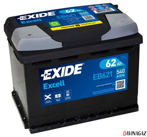 Аккумулятор - EXIDE EXCELL 12V 62AH 540A ETN 1(L+) B13 242x175x190mm / EB621