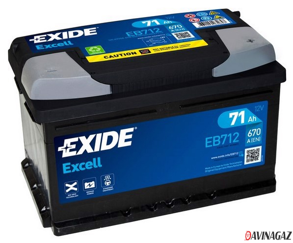 Аккумулятор - EXIDE EXCELL 12V 71AH 670A ETN 0(R+) B13 278x175x175mm / EB712