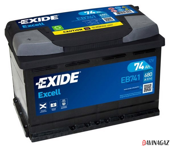 Аккумулятор - EXIDE EXCELL 12V 74AH 680A ETN 1(L+) B13 278x175x190mm / EB741