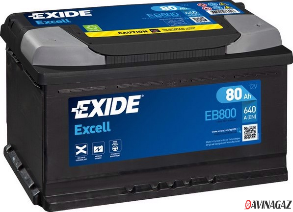 Аккумулятор - EXIDE EXCELL 12V 80AH 640A ETN 0(R+) B13 315x175x190mm / EB800