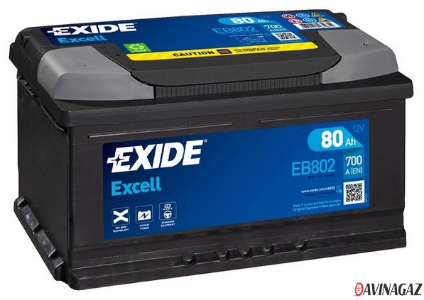Аккумулятор - EXIDE EXCELL 12V 80AH 700A ETN 0(R+) B13 315x175x175mm / EB802