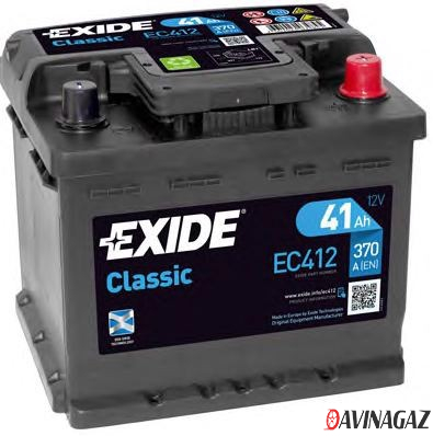 Аккумулятор - EXIDE CLASSIC 12V 41AH 370A ETN 0(R+) B13 207x175x175mm / EC412