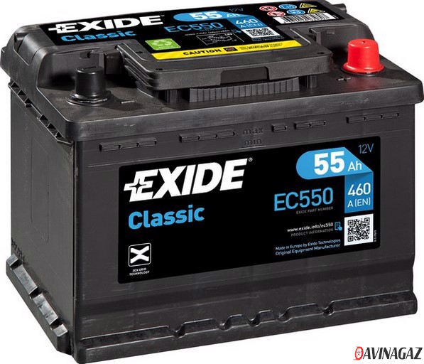 Аккумулятор - EXIDE CLASSIC 12V 55AH 460A ETN 0(R+) B13 242x175x190mm / EC550