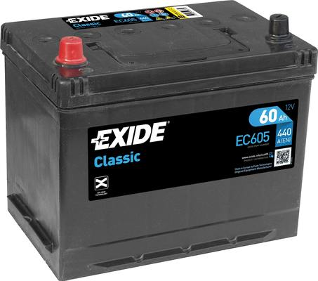 Аккумулятор - EXIDE CLASSIC 12V 60AH 440A L+ 270x173x222mm / EC605