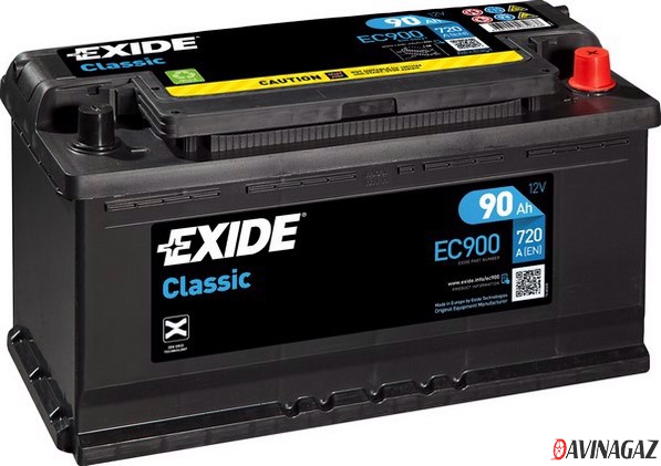 Аккумулятор - EXIDE CLASSIC 12V 90AH 720A ETN 0(R+) B13 353x175x190mm / EC900