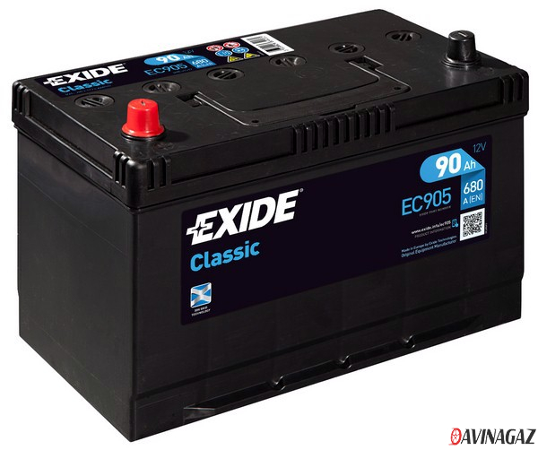 Аккумулятор - EXIDE CLASSIC 12V 90AH 680A ETN 1(L+) Korean B1 306x173x222mm / EC905