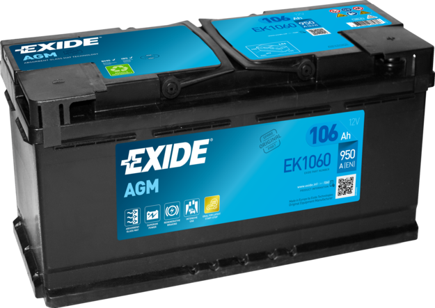Аккумулятор - EXIDE AGM 12V 106AH 950A R+ 392x175x190mm / EK1060