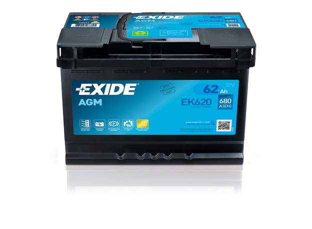 Аккумулятор - EXIDE AGM 12V 62AH 680A R+ 242x175x190mm / EK620