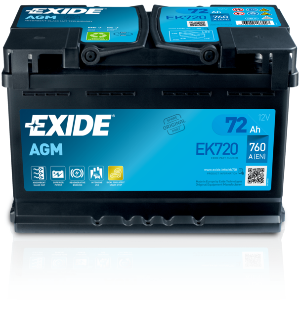 Аккумулятор - EXIDE AGM 12V 72AH 760A R+ 278x175x190mm / EK720