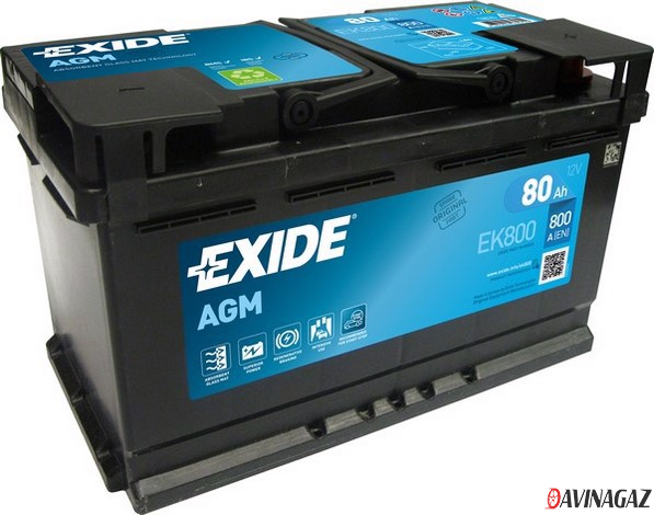 Аккумулятор - EXIDE AGM 12V 80AH 800A ETN 0(R+) B13 315x175x190мм / EK800