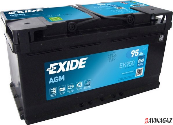 Аккумулятор - EXIDE AGM 12V 95AH 850A ETN 0(R+) B13 353x175x190mm / EK950