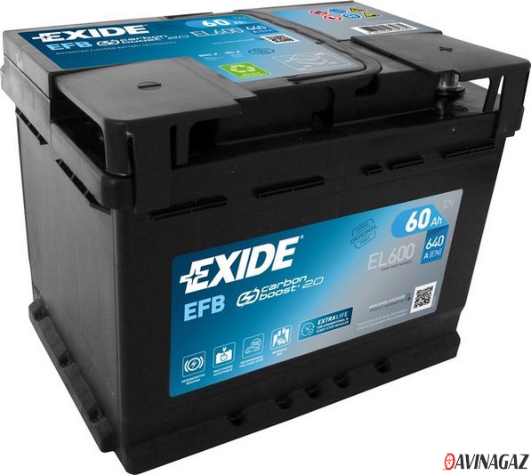 Аккумулятор - EXIDE Start&Stop EFB 12V 60AH 640A ETN 0(R+) B13 242x175x190мм / EL600