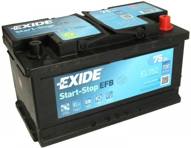 Аккумулятор - EXIDE Start&Stop EFB 12V 75AH 730A ETN 0(R+) B13 315x175x175mm / EL752