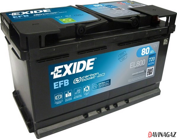 Аккумулятор - EXIDE Start&Stop EFB 12V 80AH 800A ETN 0(R+) B13 315x175x190мм / EL800