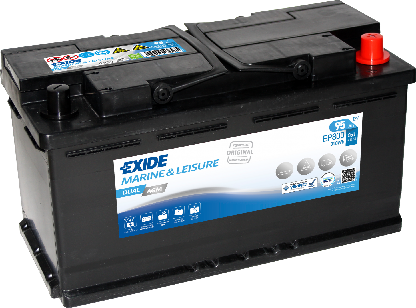 Аккумулятор - EXIDE DUAL AGM 12V 95AH 850A ETN0 (R+) B13 353x175x190mm / EP800