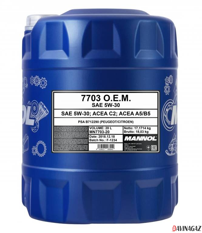 Масло моторное синтетическое - MANNOL 7703 Energy Formula PSA 5W30, 20л (99015 / MN7703-20)