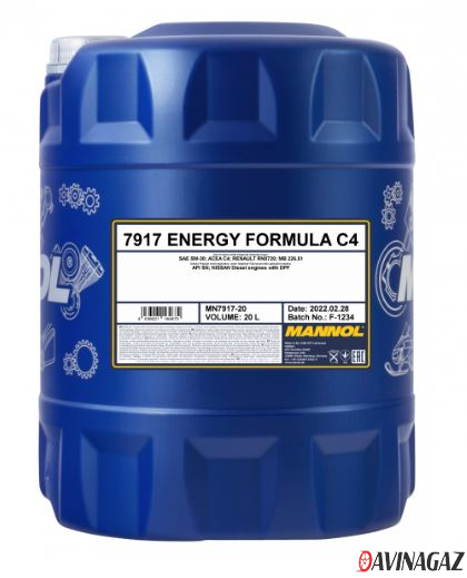 Масло моторное синтетическое - MANNOL 7917 Energy Formula C4 5W30, 20л (57599 / MN7917-20)