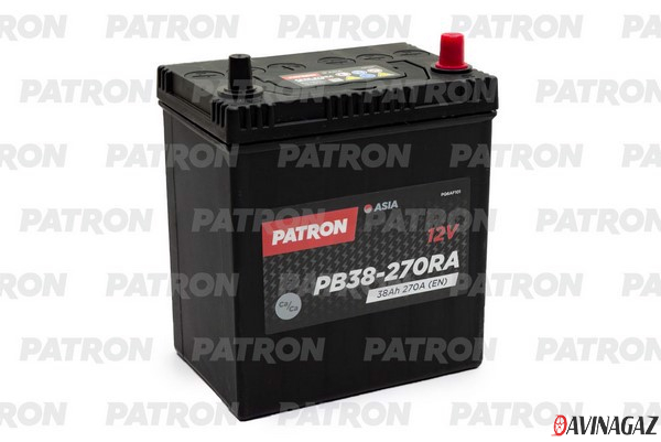 Аккумулятор - PATRON ASIA 12V 38AH 270A (R+) B0 187x127x225mm (тонкие клеммы) / PB38-270RA
