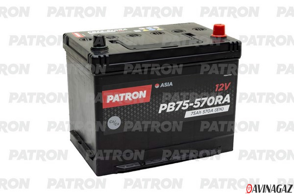 Аккумулятор - PATRON ASIA 12V 75AH 570A (R+) B1+B6 270x173x222mm / PB75-570RA