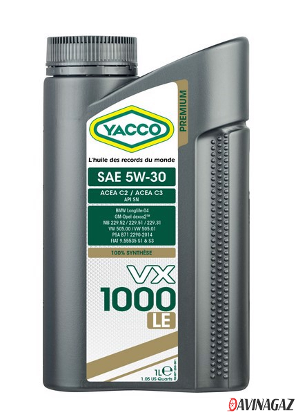 Масло моторное синтетическое - YACCO VX 1000 LE 5W30, 1л