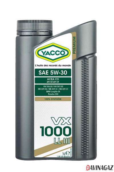 Масло моторное синтетическое - YACCO VX 1000 LL III 5W30, 1л