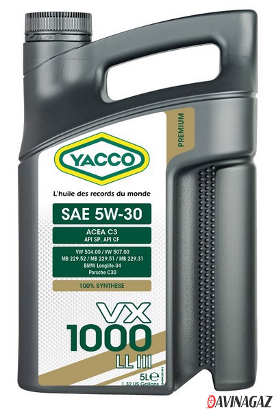 Масло моторное синтетическое - YACCO VX 1000 LL III 5W30, 5л